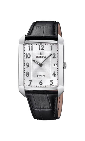 Firkantet herreur fra Festina med sort læderrem. Quartz ur.