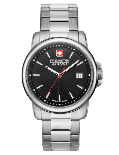 Unisex ur med sort skive, safir glas og stål lænke.