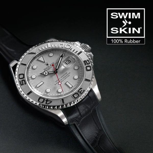 Gummirem til Rolex Yachtmaster 40 mm Sort Alligator Glidelock