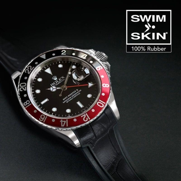 Gummirem til Rolex GMT Master II Non Ceramic Sort Alligator Glidelock
