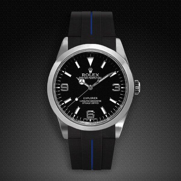 Gummirem med blå stribe til Rolex Explorer I 39 mm ref 214270 Classic Series VulChromatic®