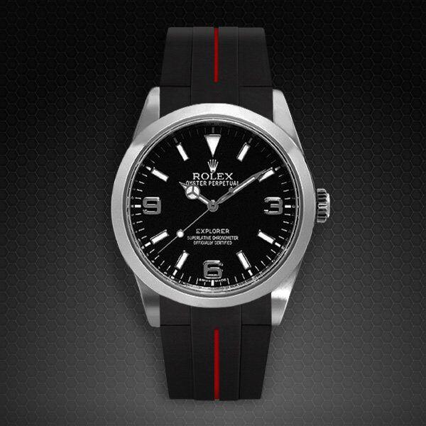 Gummirem med rød stribe til Rolex Explorer I 39 mm ref 214270 Classic Series VulChromatic®