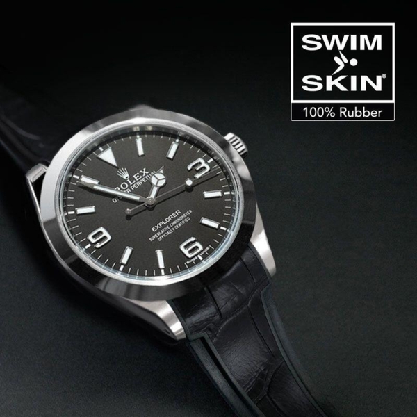 Gummirem til Rolex Explorer I 39 mm ref 214270 Sort Alligator Glidelock