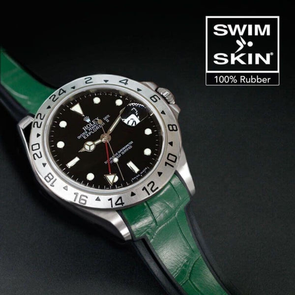 Gummirem til Rolex Explorer II 40 mm ref 16570 Green Alligator Glidelock