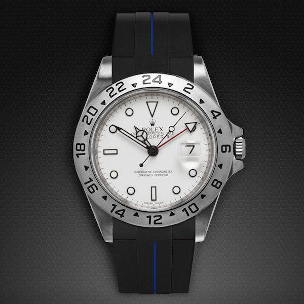 Gummirem med blå stribe til Rolex Explorer II 40 mm ref 16570 Classic Series VulChromatic®