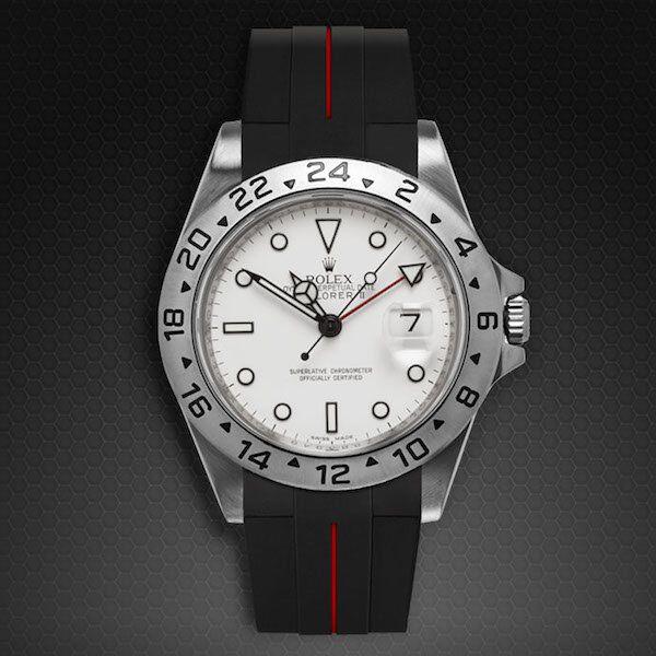 Gummirem med rød stribe til Rolex Explorer II 40 mm ref 16570 Classic Series VulChromatic®