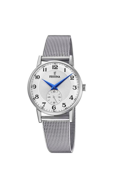 Festina Retro look med stål lænke, tydelige tal og blå visere