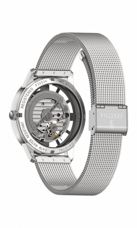 Festina skeleton automatik ur se urværket bagfra