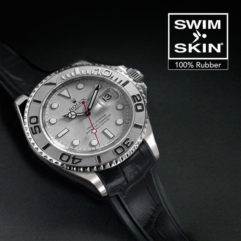 Gummirem til Rolex Yachtmaster 40 mm Sort Alligator Glidelock