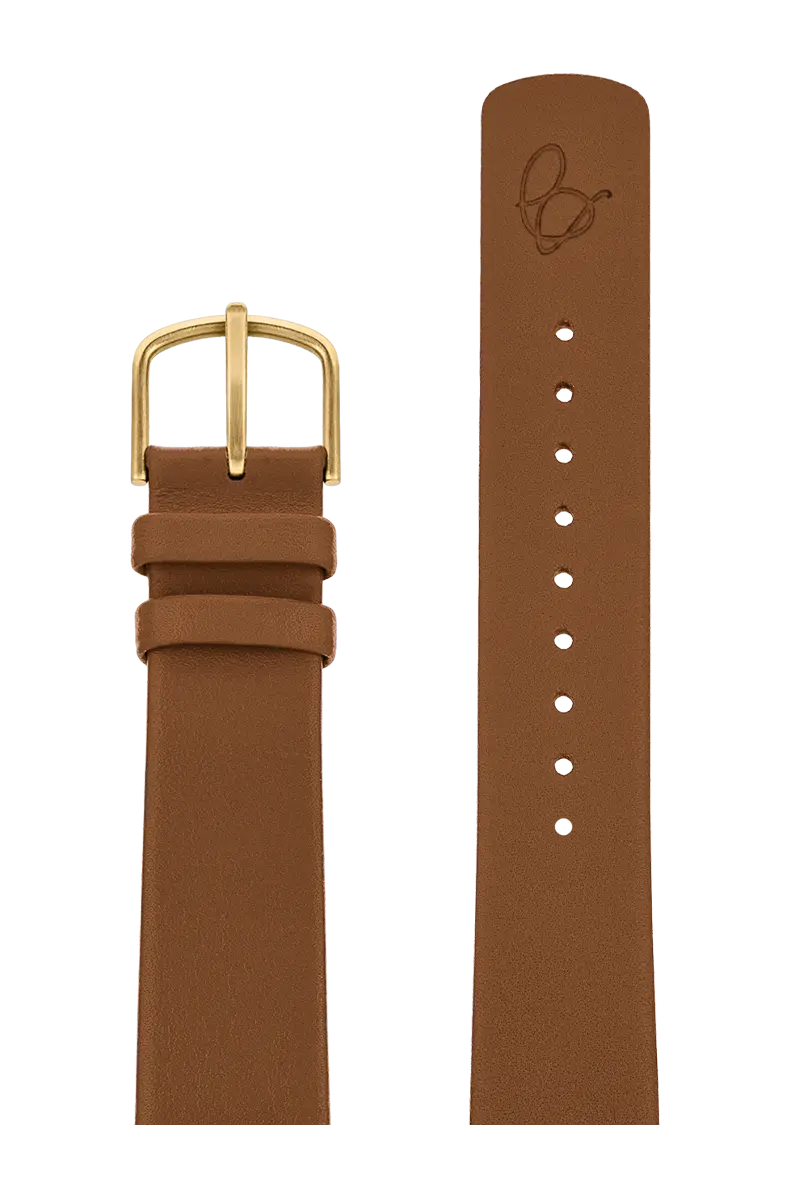 Arne Jacobsen Brun Læderrem 2 delt 20 mm guld farve spænde